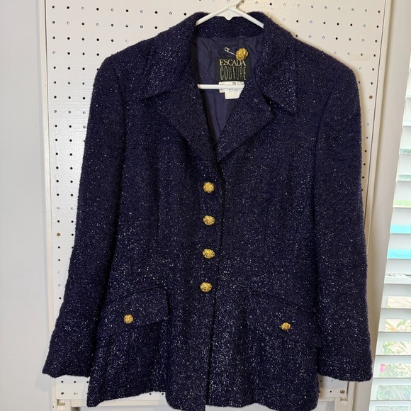 Escada Jackets & Blazers - Escada Couture Tweed Blazer Women's 38 (6) Purple Sparkly Wool‎ Jacket Vintage
